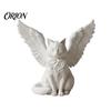 Desktop Commemorative Gift Angel Cat Desk Ornament, Matte White 3D Printing Figurine, Minimalist Statues Winged Sculpture for Home Office Shelf