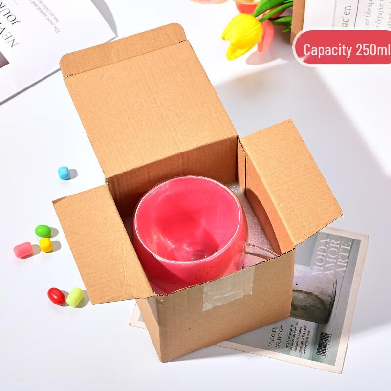 Shangqi Pink Heart Double-Layer Glass Mugs with Handle (Set of 2)