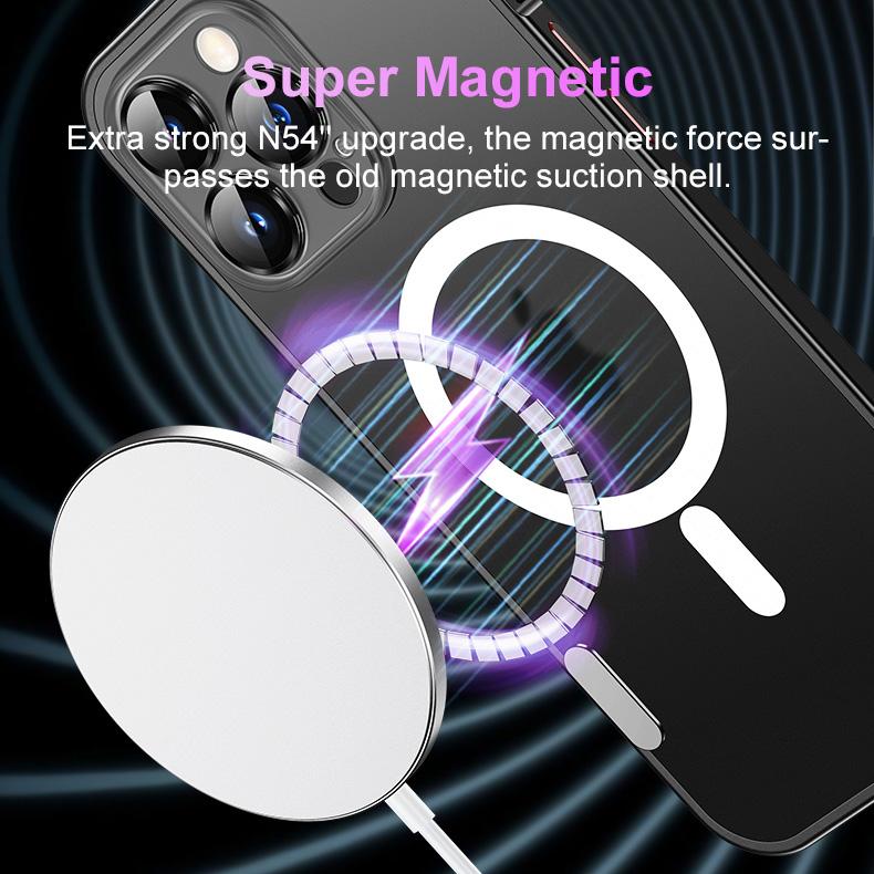 Mattierte Rückseite, magnetisches kabelloses Laden, Aluminium-Metall-Stoßstangenhülle für iPhone 12 13 14 Pro Max, Objektiv-Glasschutzfolie