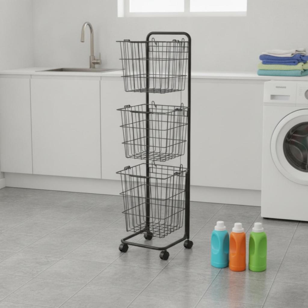 Rolling Storage Basket Cart Mobile Utility Trolley on Wheels for Laundry Room