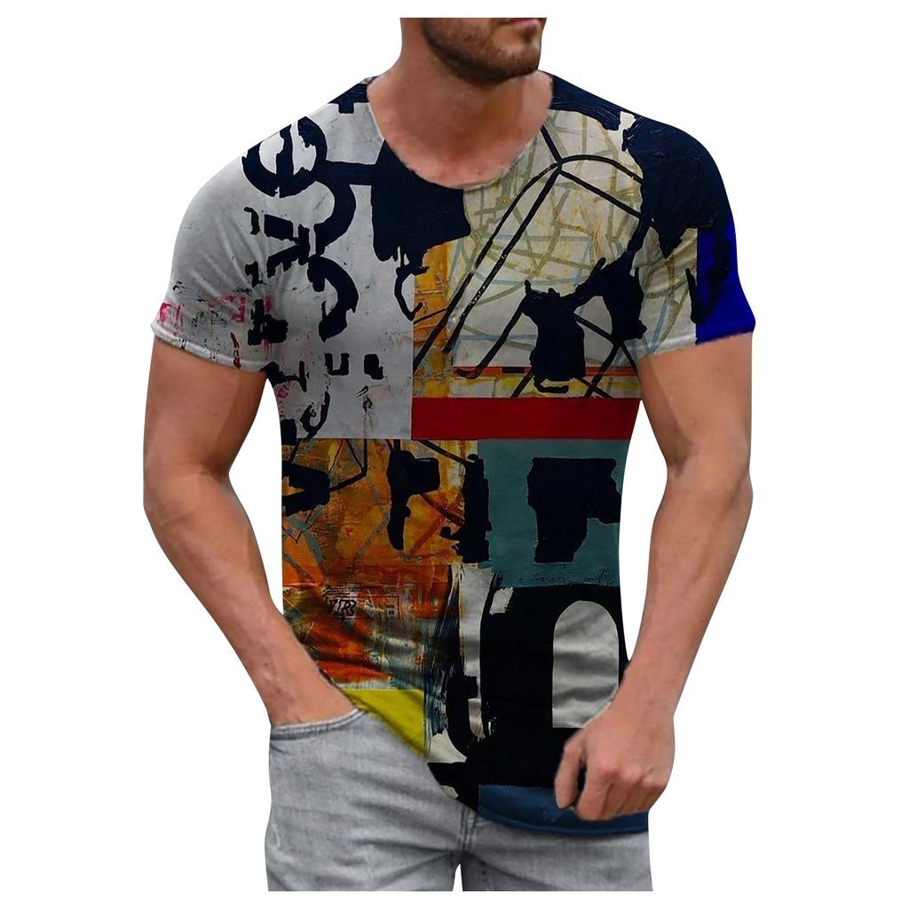 Men's Summer Casual 3D Printed Short Sleeve Round Neck Top T-shirt Blouse