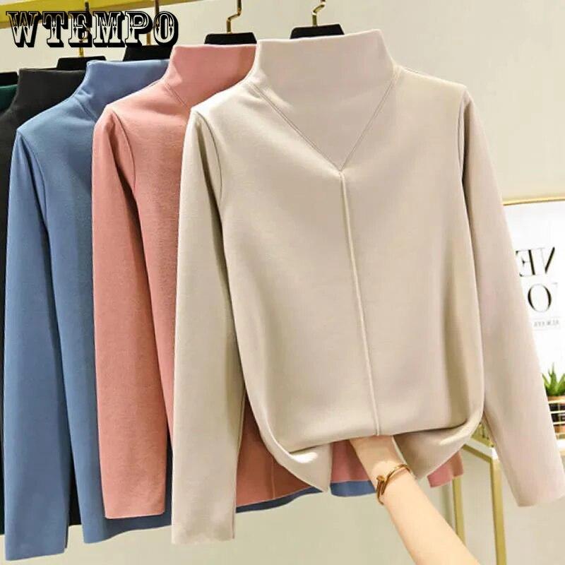 

Женский свитер с подогревом до половины и высоким воротом, новинка осени и зимы, тонкая универсальная футболка, теплая одежда, термопуловер, простой базовый стиль