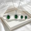 925 Sterling Silver Fashion Green Zircon Ring Pendant Necklace Earrings 3-piece Set Birthday Anniversary Gift Ladies Jewelry