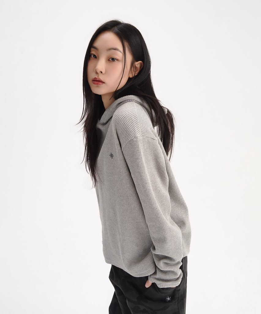 Waffle Fingerhole Hoodie_Light Gray