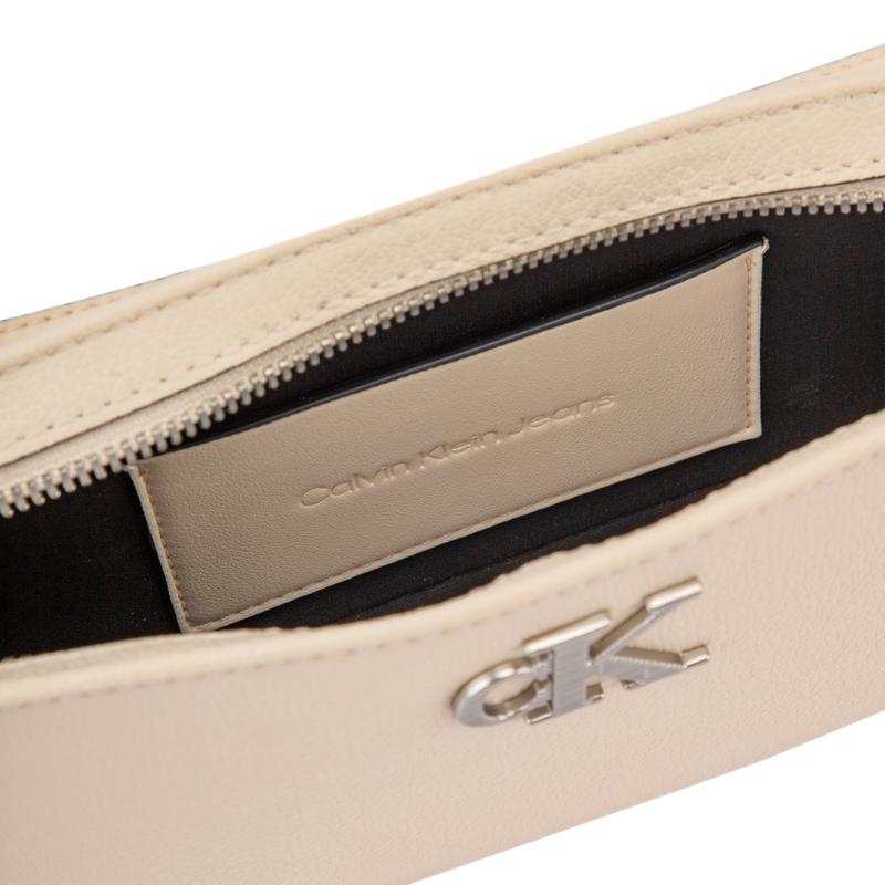 Calvin Klein Classic Minimalist Metal Letter Zipper Underarm Mixed Material Shoulder Bag Medium Women Bags Almond-Yellow DH3237-5FZ