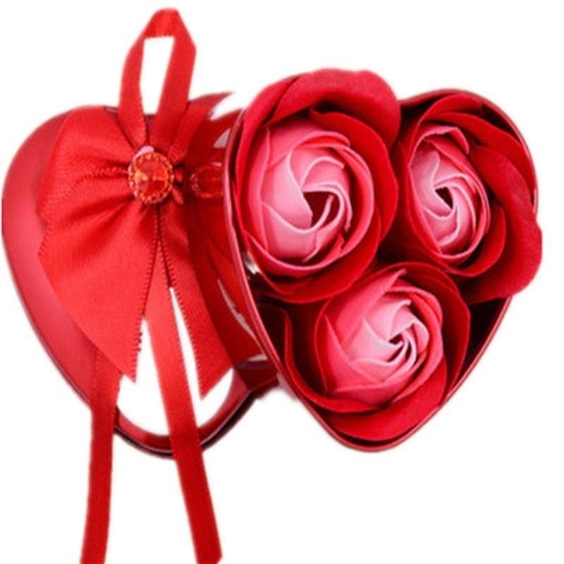 Heart Scented Bath Body Petal Rose Flower Soap Heart Metal Box  Rose Flower Decor Gift Romantic