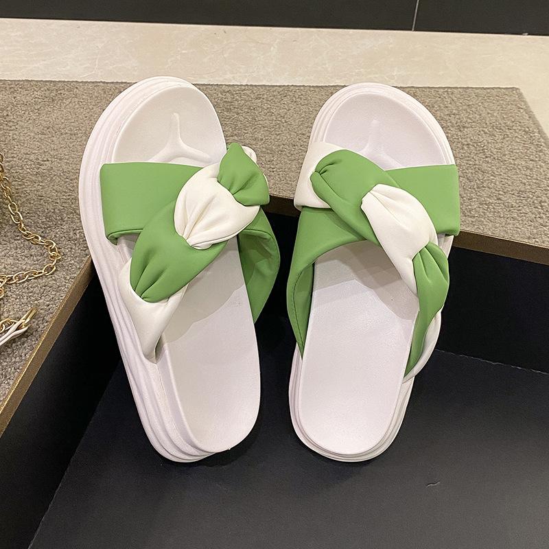 Internet celebrity checkerboard cross with one-word drag women's outer wear trend summer fashion versatile thick bottom non-slip cool slippers women