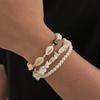 SHIXIN 3Pcs/Set Bohemian Scallop Imitation Pearls Bracelet for Women Summer Beach Multilayer Stacked Bangle Party Jewelry Gifts