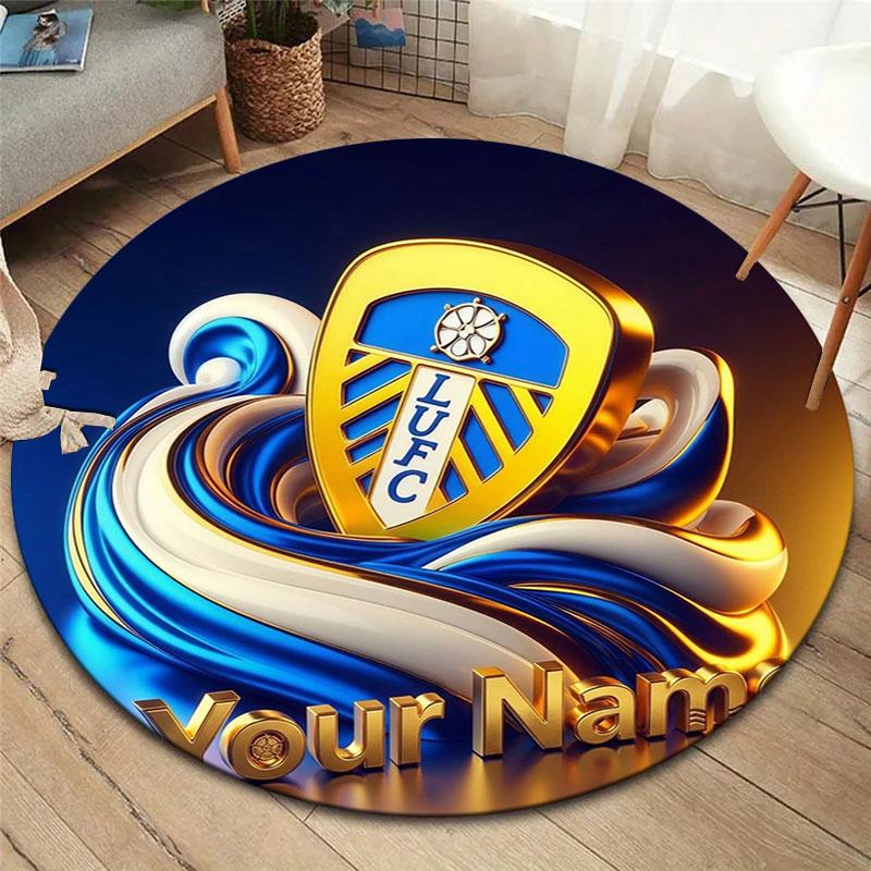 Leeds United Custom Name Round Area Rug,Carpet Rug for Living Room Bedroom Sofa Playroom Decor,Non-slip Floor Mat