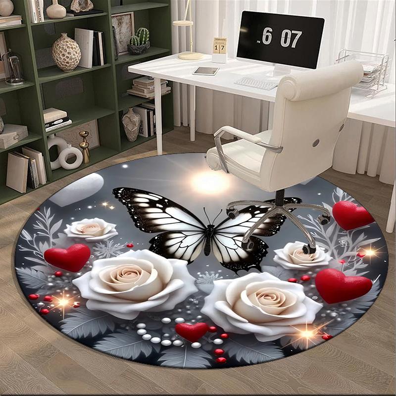 Butterfly Dreams In Flowers round carpet Chair cushion Round Entryway Rug, Soft Round Rugs for Living Room, Bedroom, Circle Carpet decor gifts