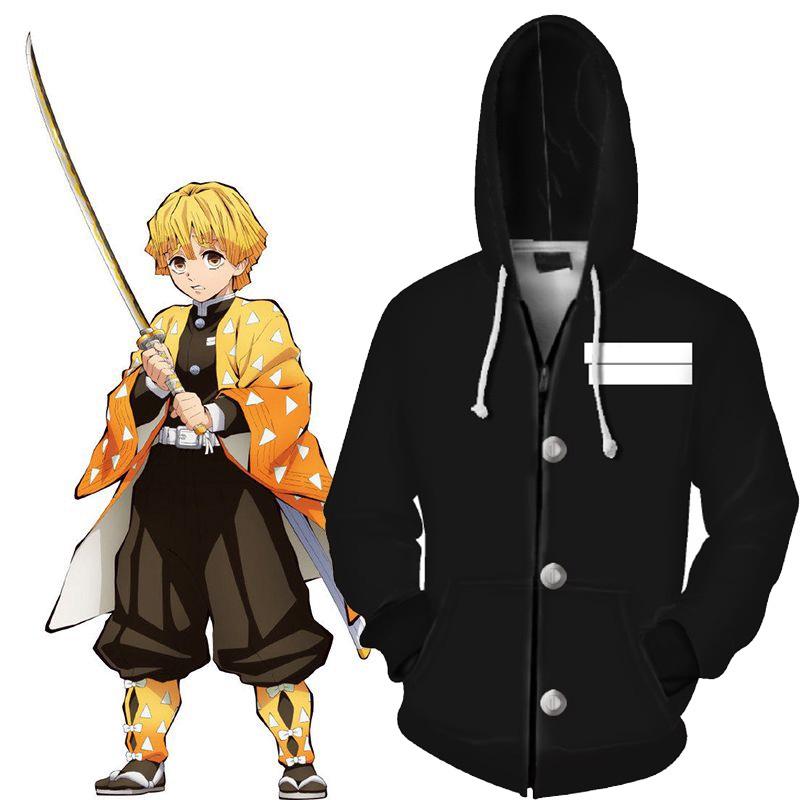 Demon Anime Slayer Kimetsu No Yaiba Zipper Hoodies Sweatshirts Long Coat Sleeve