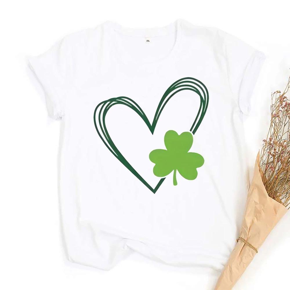 

Cute St Patricks Four Leaf Clover T Shirt for Women Short Sleeve Tees Fashion Love Lucky Graphic Y2k Tops Aesthetic Clothing 4XL