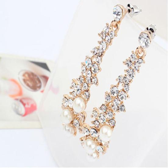 Elegant Fashion Women Pearl Rhinestone Dangle Chandelier Drop Earrings Jewelry