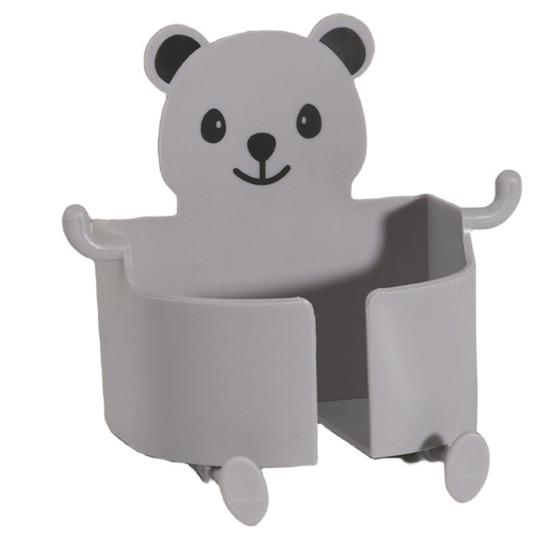 

Прикроватный кронштейн для зарядки телефона. Настенный самоклеящийся противоскользящий противоскользящий мультяшный медведь в форме мультяшного медведя с несколькими крючками. Держатель для телефона-органайзер. серый