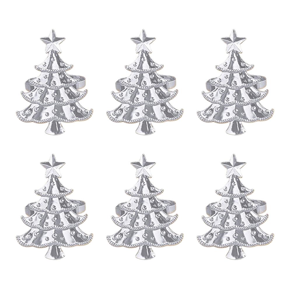 Set mit 6 weihnachtlichen Serviettenringen aus Legierungsmaterial, entworfen für Hochzeitstafel, Restaurantdekoration und Feiertagsveranstaltungen