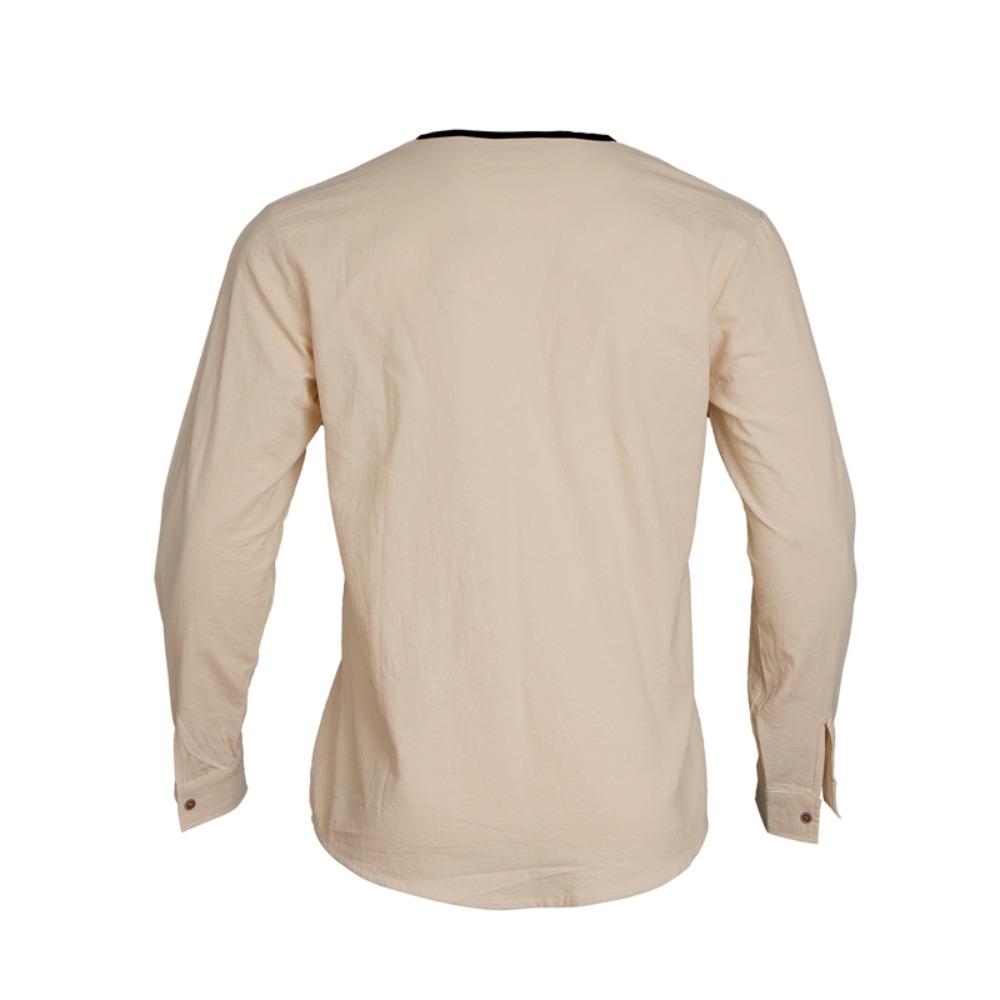 Pánské módní tričko s límečkem henley 95% len s dlouhým rukávem podzimní volné ležérní prošívané tričko pánské oblečení