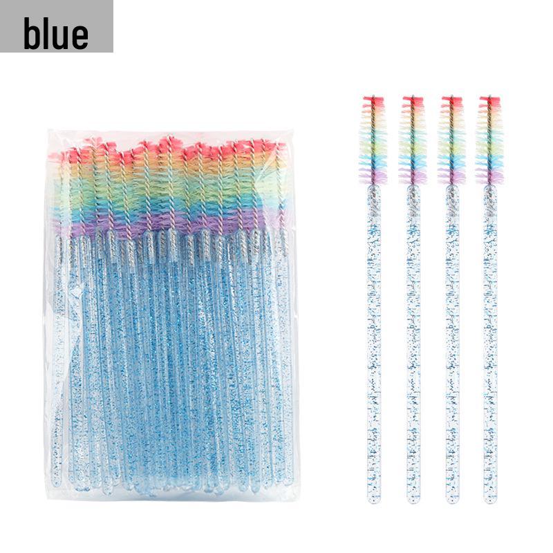 Rainbow Crystal Rod Makeup Brushes & Eyebrow Comb Set - 50 pcs, with Eyelash Curler and Brush.