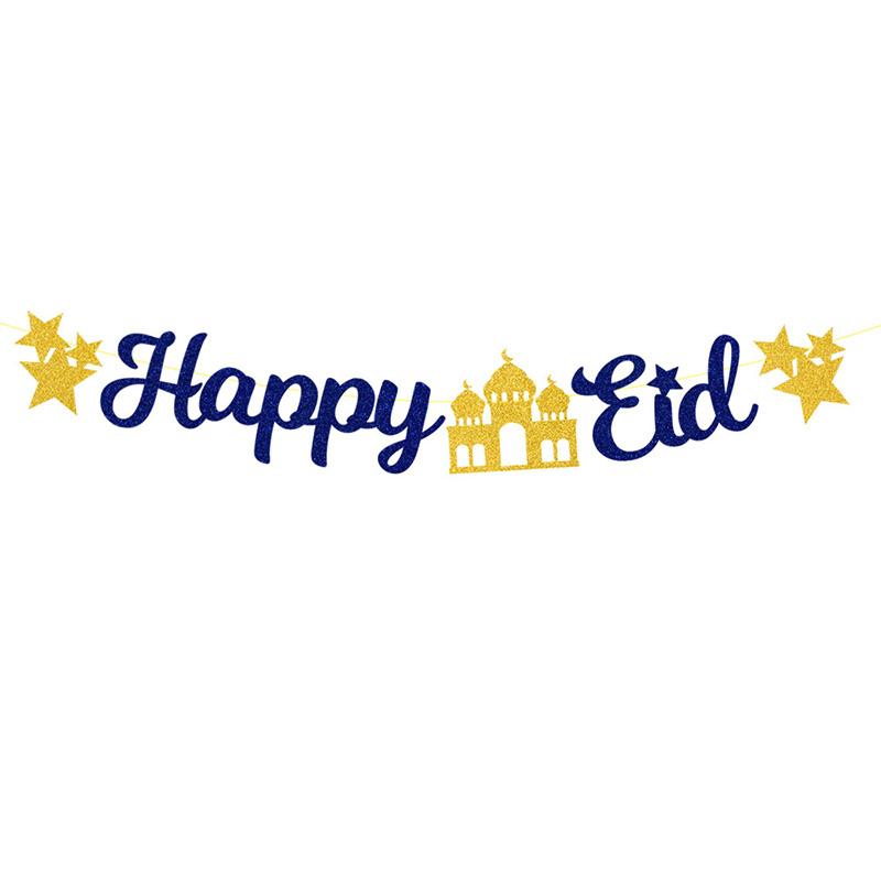 EID Mubarak Banner Glitter Star Moon Letter Paper Bunting Garland Islamic Muslim Party Ramadan Kareem Decorations for Home 2025