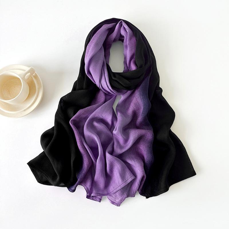 New retro cotton and linen scarf rainbow color gradual change scarf solid color silk scarf shawl women's versatile pleated silk scarf