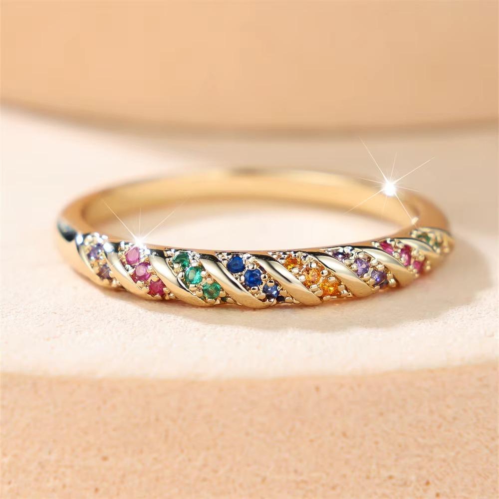 Gold Color Round Stone Rings Round Stone Bridal Wedding Jewelry Minimalist Twisted Rings Women