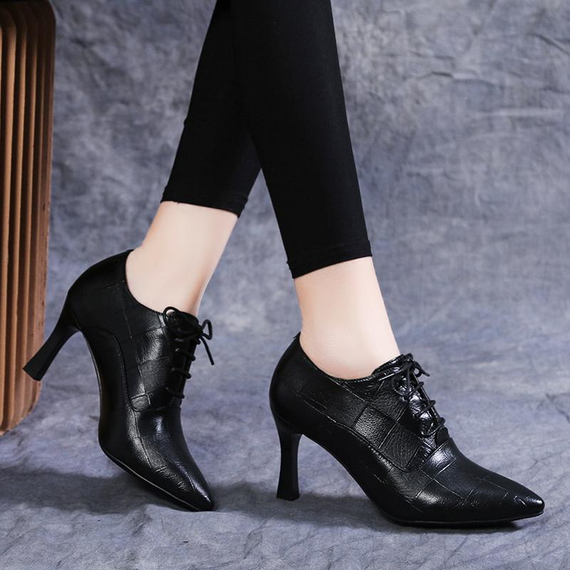 2025 Winter New Women's High-heeled Pointed Toe Lace-up Boots Fashionable and Versatile Casual and Comfortable Short Boots