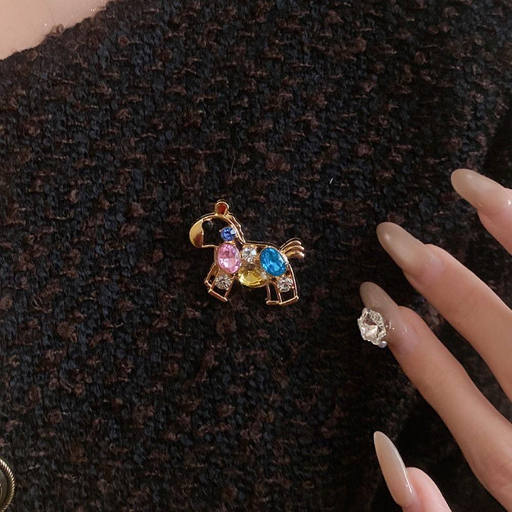 Rhinestone Little Horse Brooch Jewelry Accessories Animal Lapel Pins Luxury Zodiac Pony Pin  Unisex