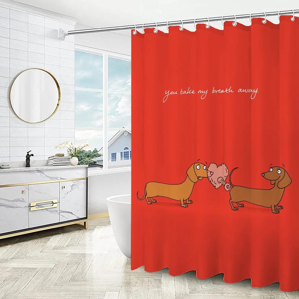 Curtains in the Bathroom Curtain for Quarto Dachshund Folding Partition Shower Accessories Bath Bedrooms Houses Rooms Waterproof W90XH180cm