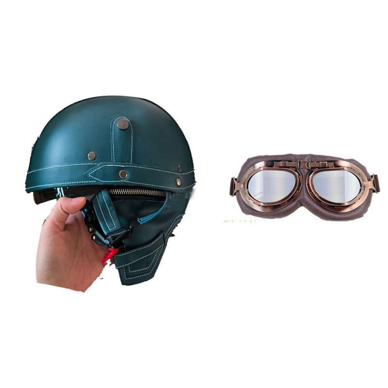 Retro Open Face Motorcycle Helmet Leather Cruiser Scooter Adult