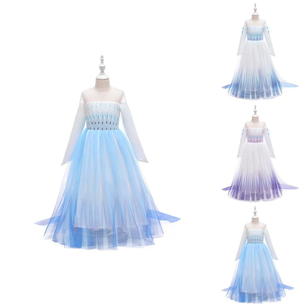 Frozen Princess Dress For Girls Elsa Snowflake Costume Blue And Purple Ages 3-10