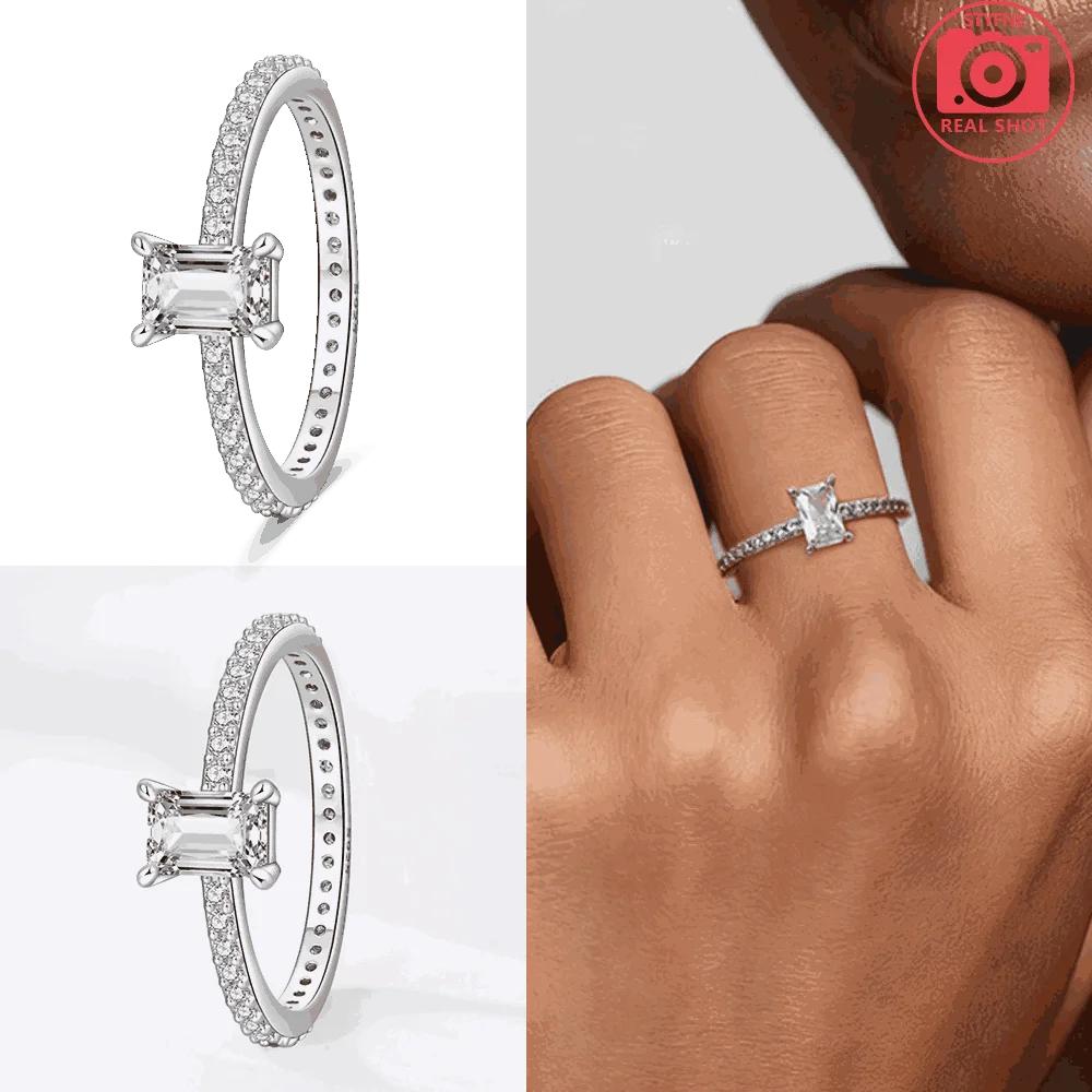 Authentic Ring copper copper Square Zirconia Ring Star Shape Lotus Ring Anniversary Delicate Fine Gift Accessory