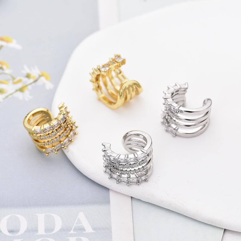 Fashion Layered C Shape Ear Clip Earrings Woman Cartilage Fake Piercings Ear Cuff Zircon Geometric Jewelry Gold Silver Color