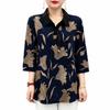 Middle-aged and Elderly Mothers' Loose Plus Size Shirt Collar T-shirt Women's New Summer Printed Slimming Three-quarter Sleeve Top