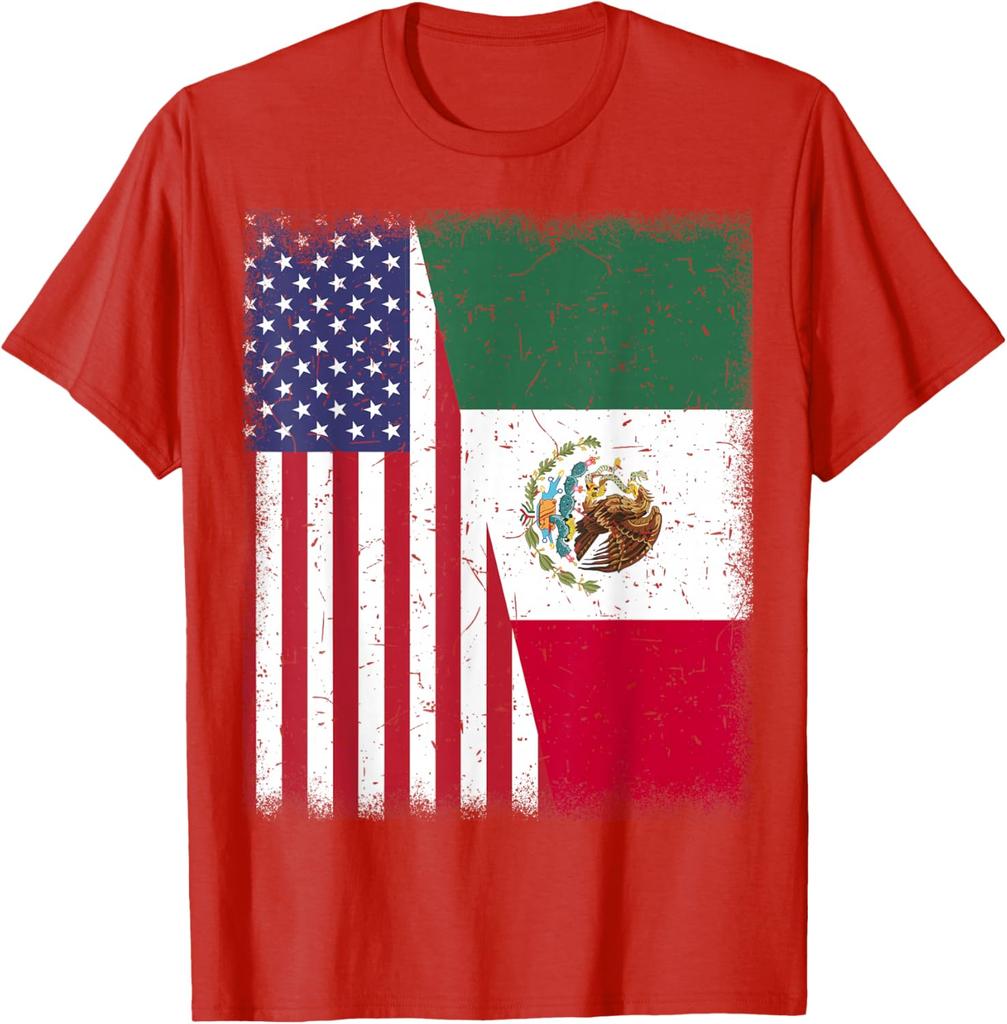 Mexico Half American Flag Mexican Independence Day TShirt 100 Cotton ONeck Short Sleeve Summer Casual Mens Tshirt Streetwear