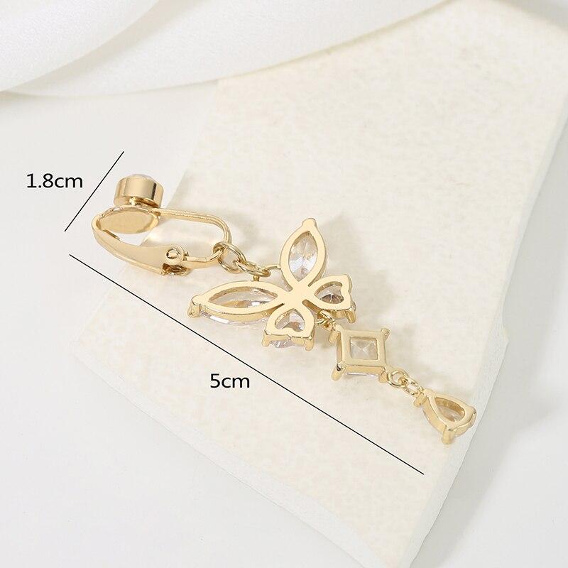 Clip On Belly Button Ring Butterfly Shape Copper Zircon Fake Belly Piercing Umbilical Navel Body Jewelry Trendy Fashion