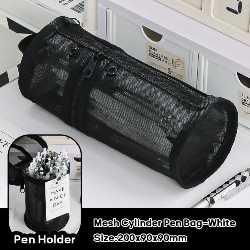 Mesh Pen Bag Pen Holde Type Portable Pencil Case Large Capacity Back To School Gift Stationery Storage Bag School Office