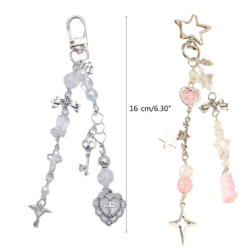 Bowknot Pendant Keychain Multicolor Pentagrams Crucifix Key Chain Fashionable Decoration for Phones Car Keys Bags