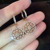 Wedding Real Diamond Earrings For Women 14k Yellow Gold Round Hollow Pure Gemstone Hoop Earring Luxury Fashion Fine Jewelry