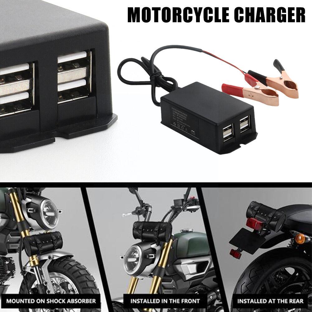 Car Motorcycle USB Hub Charging Station For Phone DC Converter With Battery Clip 4 USB Ports Power Adapter Charger 12V 24V E3V2