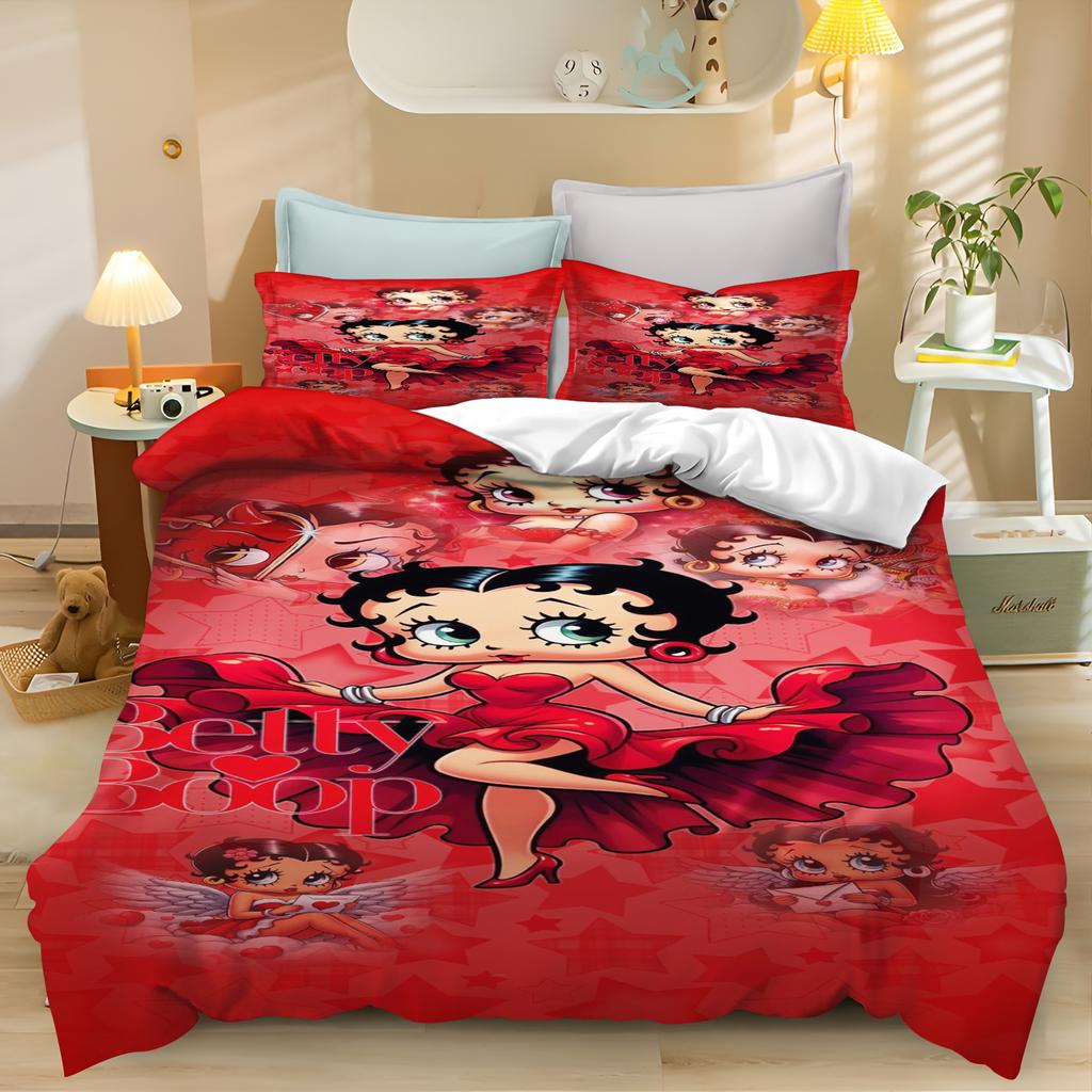 BettyS Boop Bedding Set Duvet Cover Movie Character Bed Set Soft Microfiber Cover for Kids Teens Home