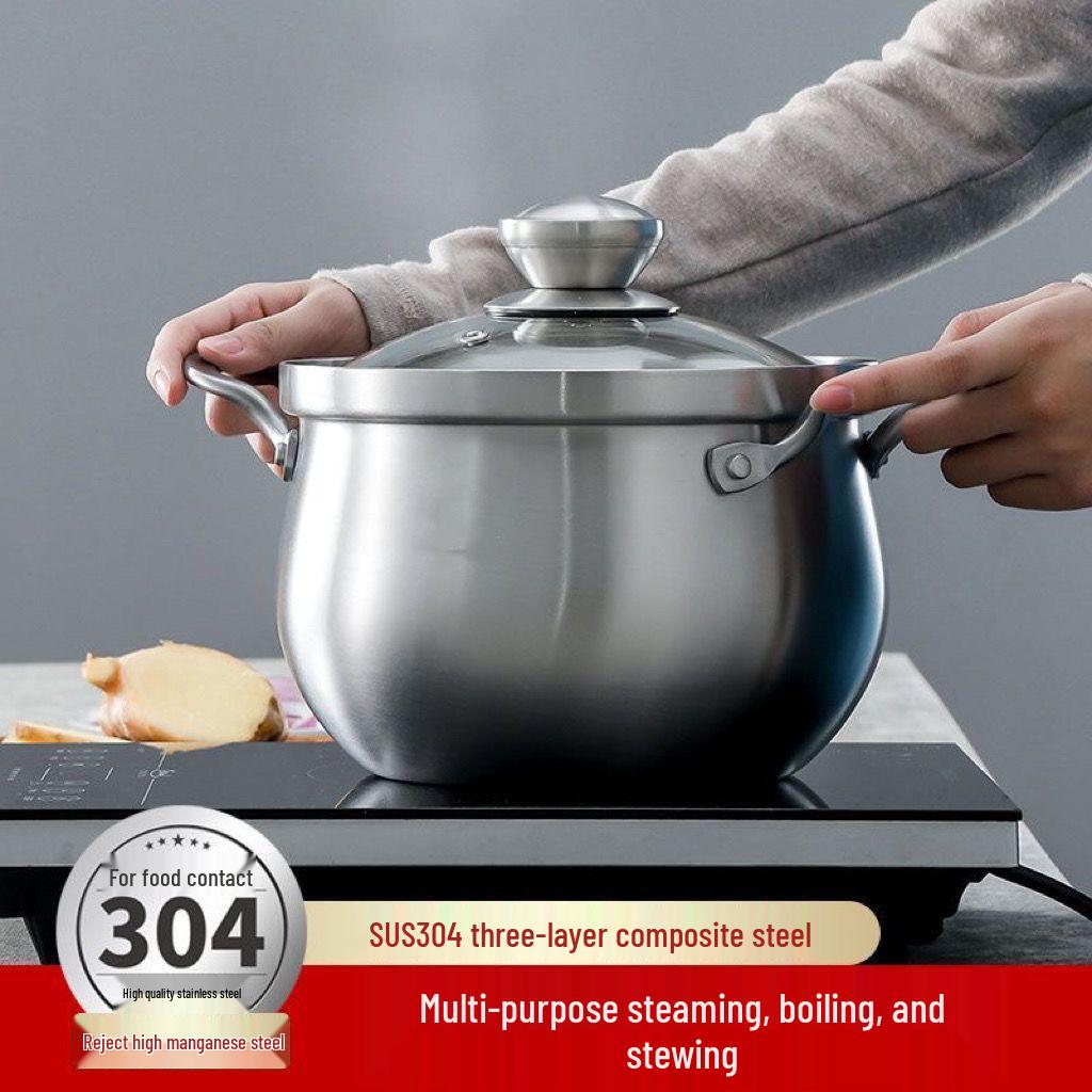 

Улучшенная кастрюля из нержавеющей стали 304 для супа и рагу: Цельнолитая конструкция для приготовления на пару и кипячения 22cm Enhanced Height & Thickness + Lid