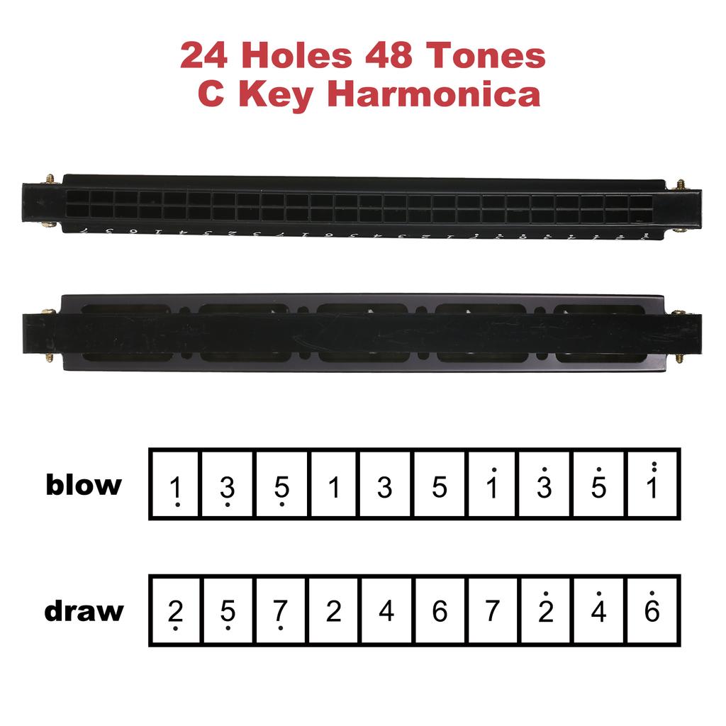 Harmonica Professional Harp Armonica Key of C 24 Hole Polyphony Diatonic Mouth Organ with Case for Blues Folk Jazz Pop