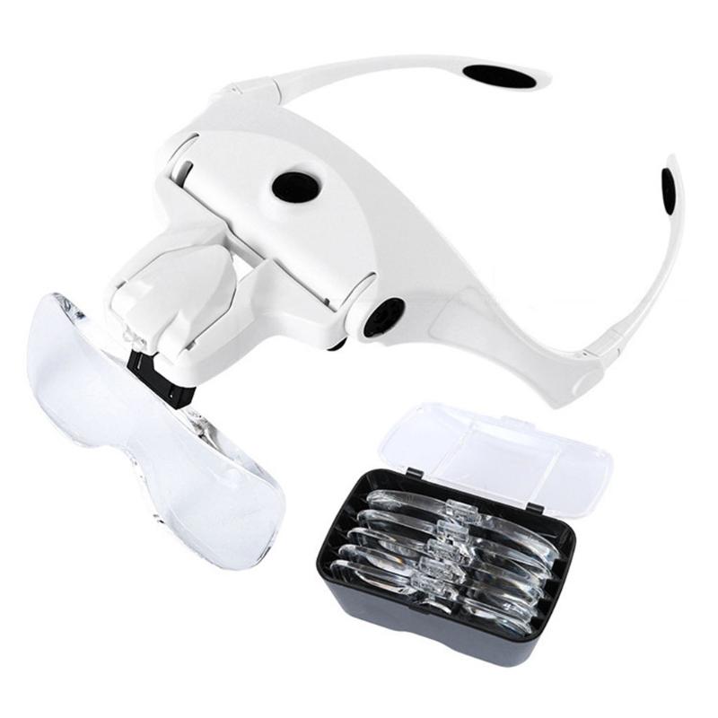 Magnifying Glass with Light for Close Work Lighted Head-Mounted Magnifier Visor with 2 Jeweler's Loupe LED Headband