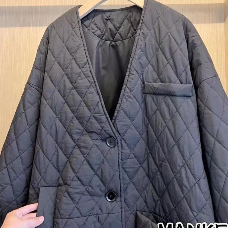 Winter Locker Sitzender Langer Gepolsterter Mantel Damen Europäische Übergröße Diamantgesteppt Unregelmäßige Tasche Koreanischer Stil