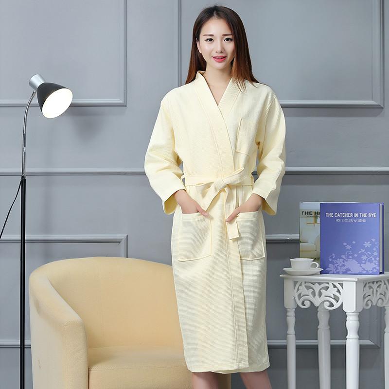 Hotel Cotton Waffle Weave Bathrobe With Embroidered Logo For Spa And Hospitality Use
