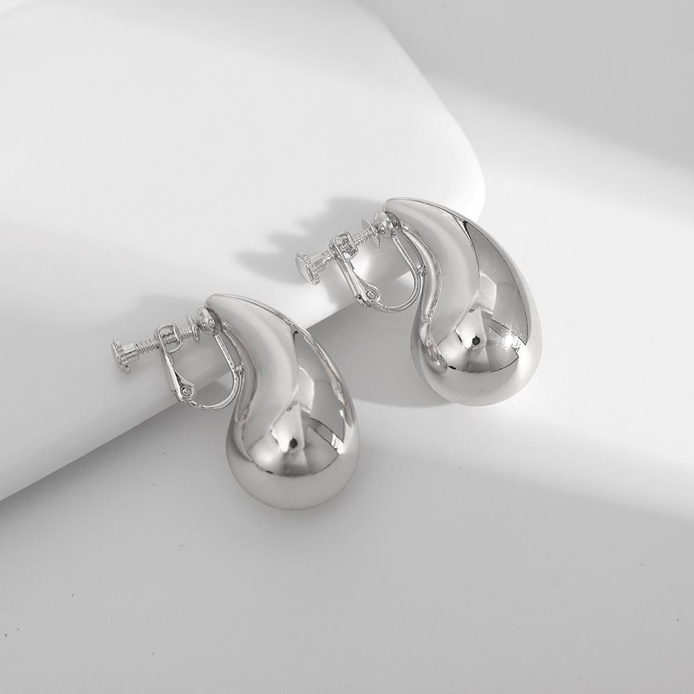 Vintage Chunky Dome Drop Clip On Earrings for Women Golden Glossy Colorful Teardrop Non Pierced Earrings Trendy Jewelry