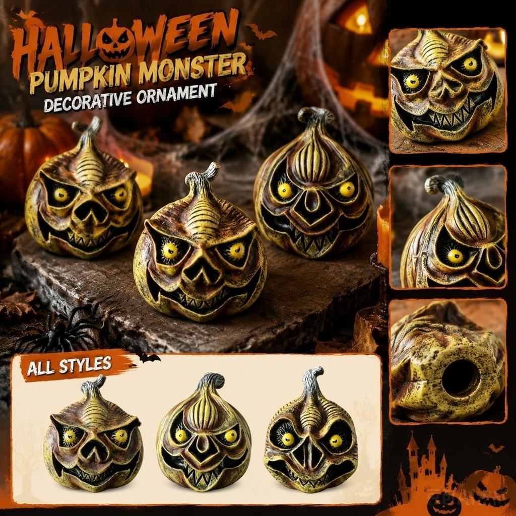 Creative Halloween Pumpkin Monster Decoration for Yard Indoor Outdoor Use Unique Scary Pumpkin Ornament for Seasonal Festive Display