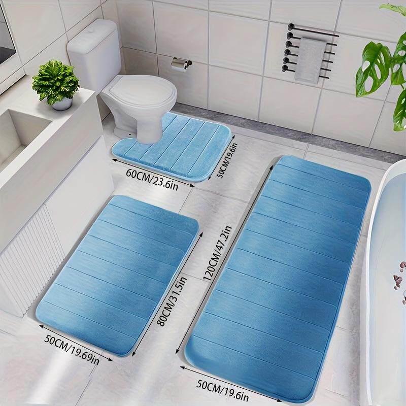 Coral Fleece Absorbent Three-Piece Bathroom Mat Set - Dirt & Wear-Resistant