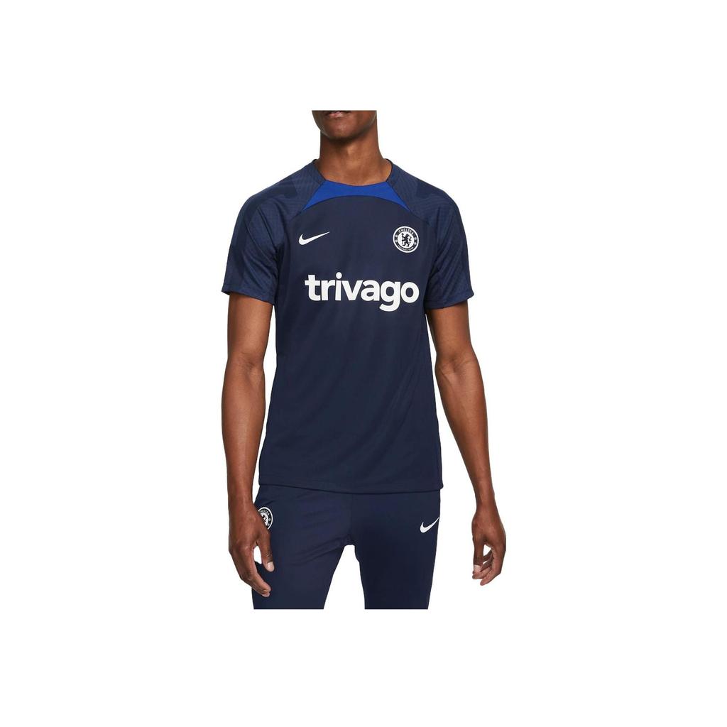 Nike Chelsea FC Strike Color Block Letter Logo Print Crew Neck Short Sleeve T-Shirt Men Tops Navy-Blue DJ8586-422