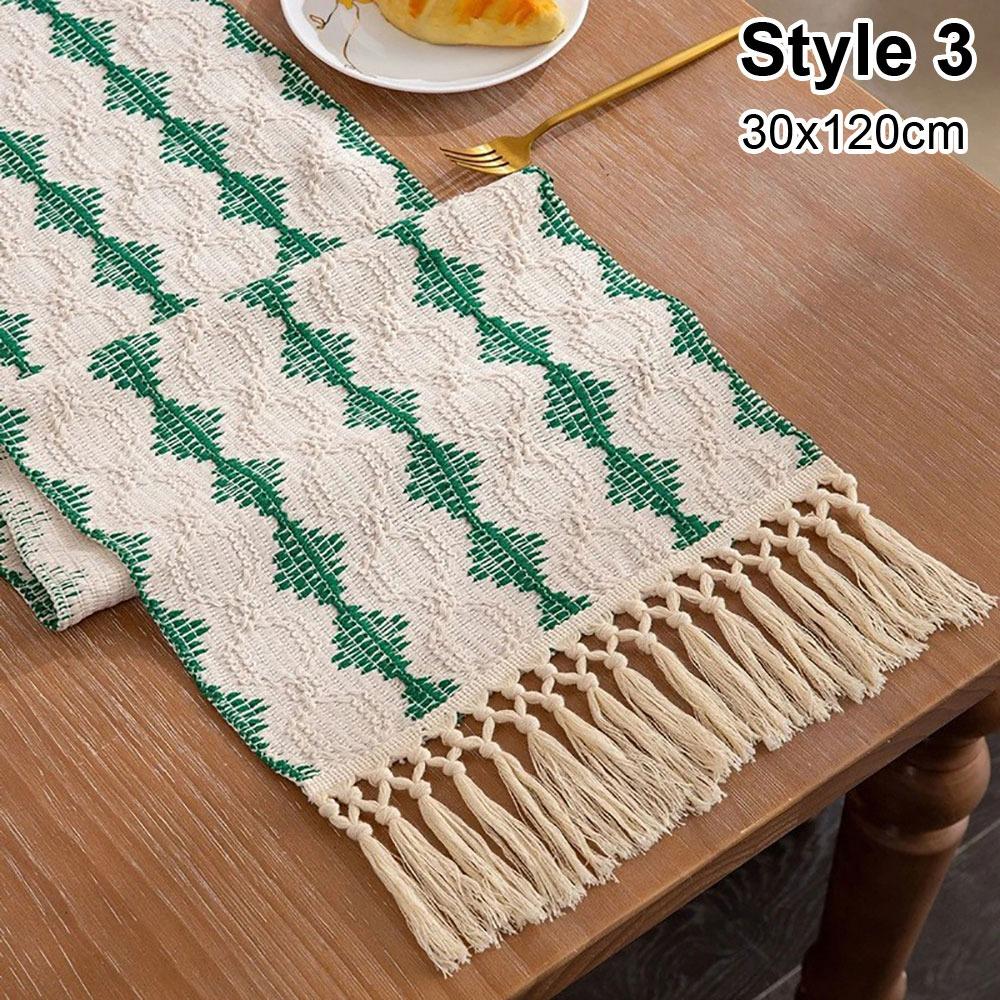1Pcs Cotton Linen Table Runner Farmhouse Rustic 30x120cm 30x160cm Tablerunner with Tassels Cream Brown Macrame Burlap