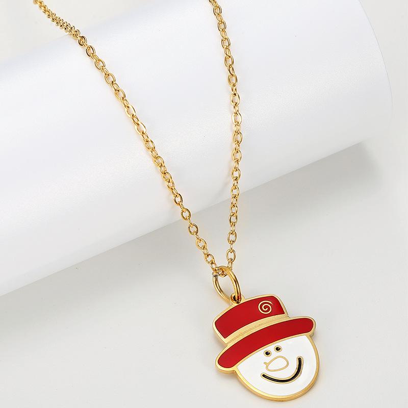 Trendy Snowman Pendant Necklace: Titanium Steel, Light Luxury Design, Cute Christmas Jewelry for Women.